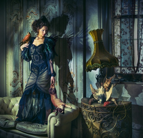 Photographer: Miss Aniela. Series: Surreal Fashion. Model: Faye Shearwood Stylist: Minna Attala. Dress: Busardi. Feather cape:National Theatre Costume Archive. Hair: Doubravka Marcinkova. Make-up: Rhiannon Chalmers. Stylist’s assistant: Becky Smith. Photographer's assistant: Tim Charles Matthews.