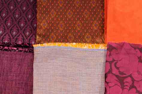 It’s not just about being brave with pattern; be adventurous with texture too. Here we can see orange suede, shot silk, damask and hand-woven material I brought back from Cambodia all working beautifully together. The colour palette is fairly constrained, but the juxtaposition of textures is what brings the excitement. (photo by Chris Gatcum)