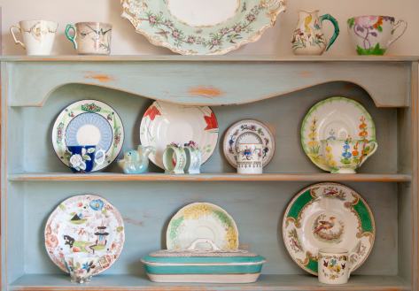 My collection of cups and saucers in one of our bathrooms. (Photo by Chris Gatcum)