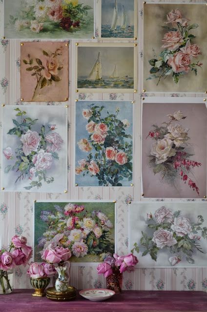 Create a wall display with pinned cuttings. (shabbychicgirls.blogspot.com)