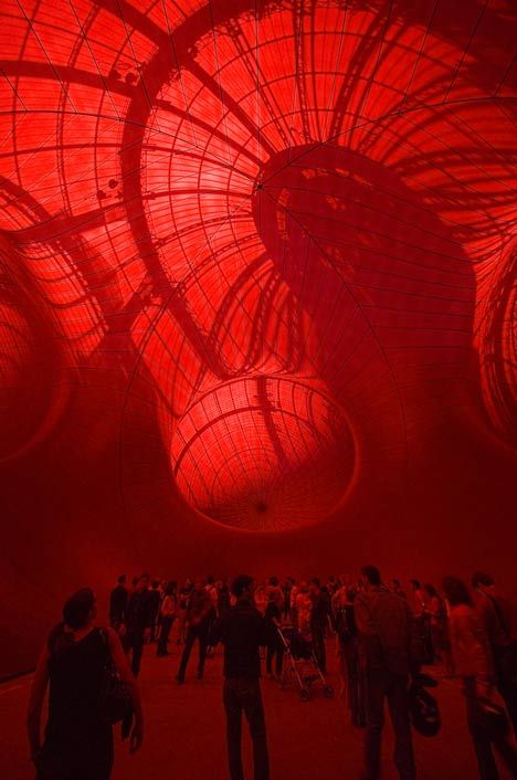 Leviathan by Anish Kapoor – a series of giant interconnected womb-like orbs in the Grand Palais, Paris. dezeen.com